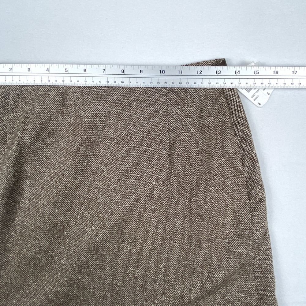 Harold's Brown Tweed Wool Silk Blend Flared Midi Skirt Leather Trim NWT Size 4 - Picture 7 of 8